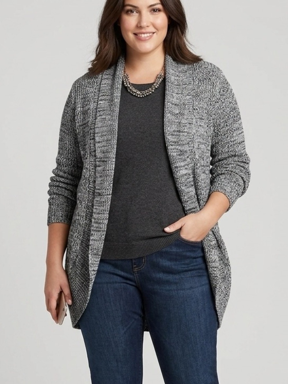 😍CLEARANCE - SAUCI Grey Knit Open Cardigan XL